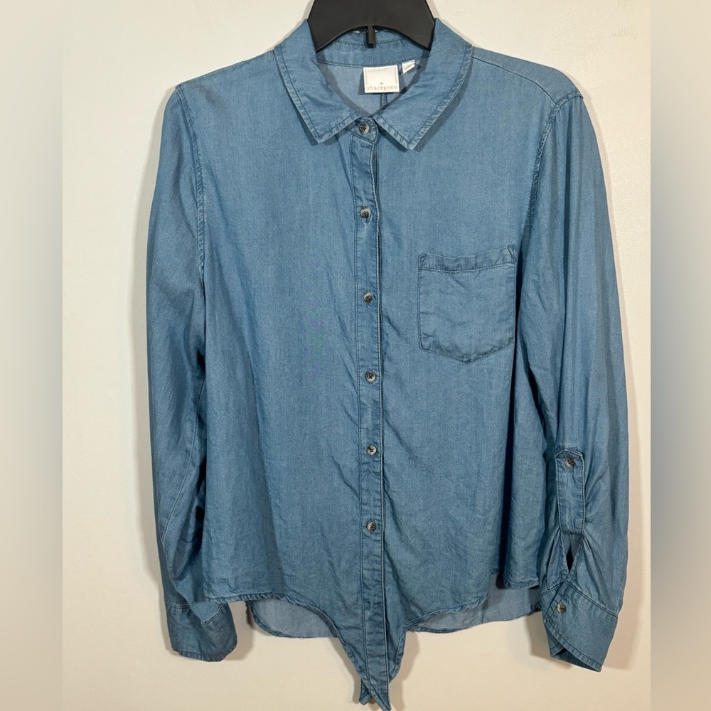 Sharagano Chambray Button-Up Shirt Women’s Large 100% Lyocell